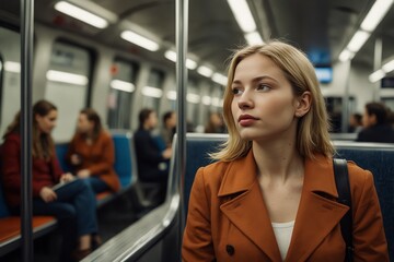 Fototapeta premium Woman Riding on Metro