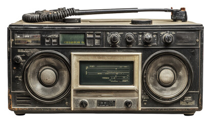 Fototapeta premium Vintage boombox with radio and cassette isolated on transparent background