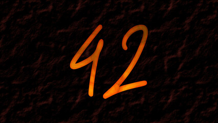 3D fire text effect of number 42 on dark background.	