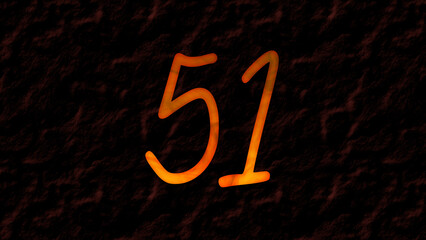3D fire text effect of number 51 on dark background.	