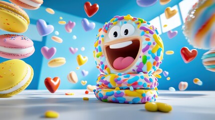 Naklejka premium A cartoon character with a big smile and sprinkles on its face