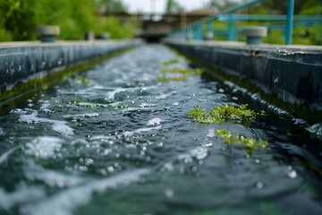Fototapeta premium Tranquil Waterway with Lush Greenery and Gentle Ripples