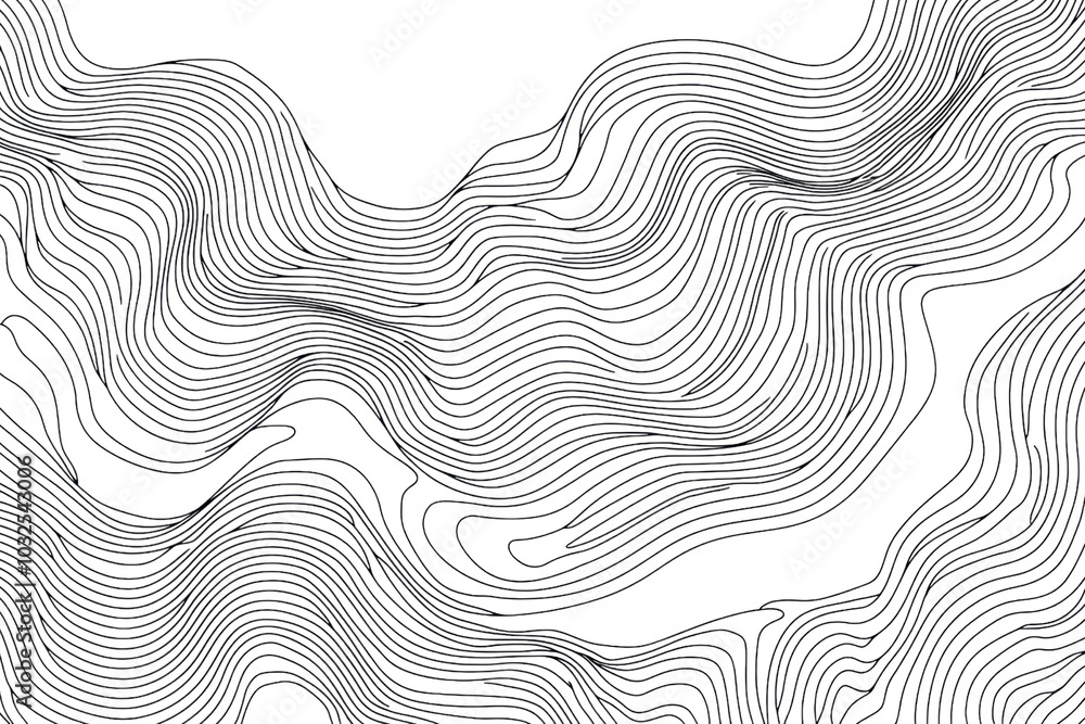 Poster abstract black and white line art with wavy patterns and intricate detail, creating a modern and sop