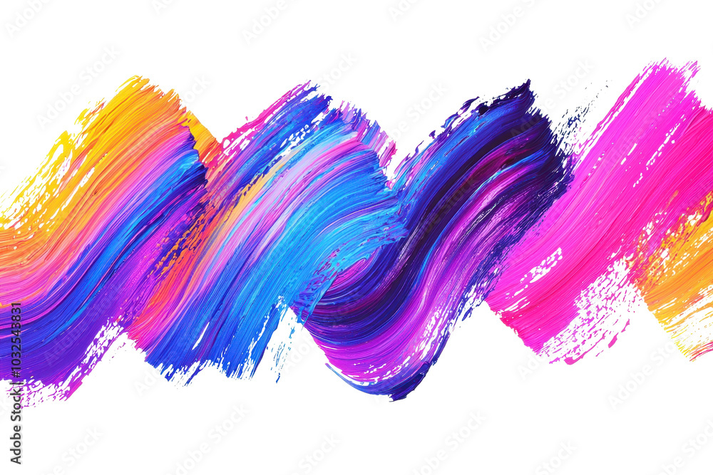 Poster vibrant abstract digital art featuring dynamic brush strokes in a spectrum of colors, creating a liv