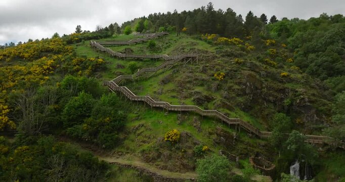 Aerial View of Blooming Hills and Passadi&ccedil;os do Mondego Trails, Portugal | Nature in 4K