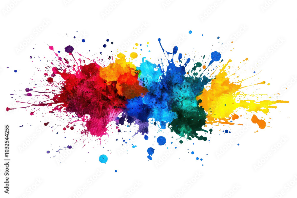 Poster vibrant explosion of colorful paint splashes creating an abstract art piece, showcasing a dynamic sp