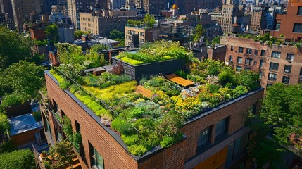 Fototapeta premium Rooftop garden in an urban setting, blending nature with architecture