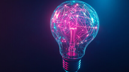 Glowing Lightbulb with Abstract Network Design   Innovation  Technology  Idea Concept