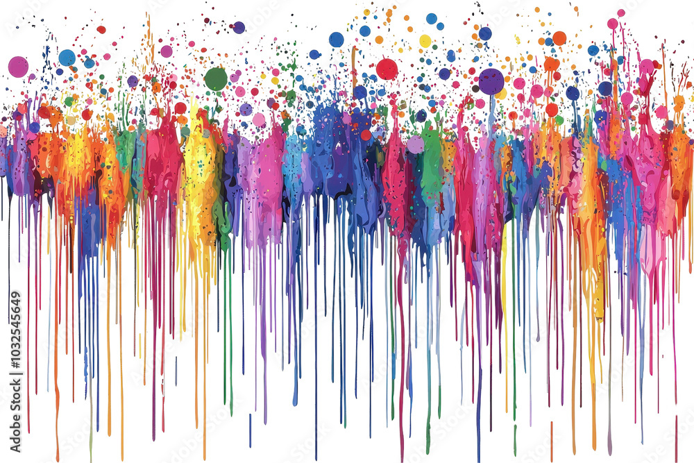 Poster vibrant abstract dripping paint strokes in rainbow colors create a dynamic, colorful visual effect i