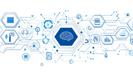 Obraz premium Abstract Network with Brain Icon Technology and Innovation Concept