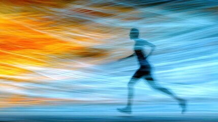 A runner in motion against a colorful backdrop.