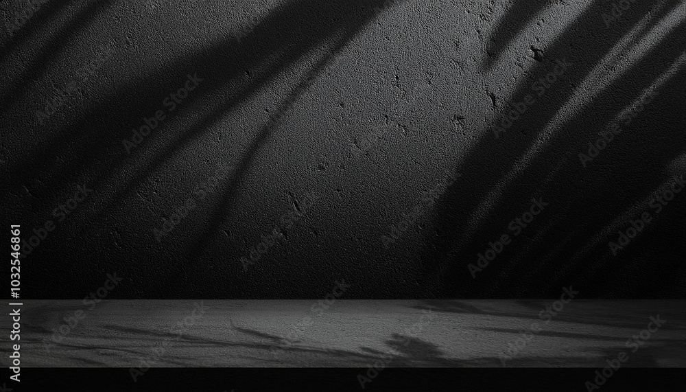 Wall mural abstract studio black background for product presentation. empty room with shadows of window and flo