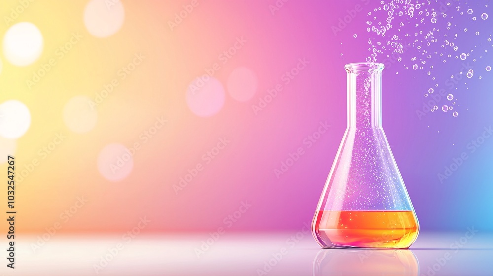 Poster vibrant chemical experiment in transparent flask - dynamic reflections and misty swirl of liquid in 