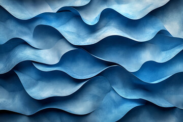 Obraz premium A close-up of textured, undulating blue waves, creating a serene and dynamic visual effect reminiscent of water or fabric.