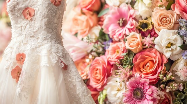 Elegant Wedding Expo Display with Bridal Gowns and Floral Arrangements for Event Promotion