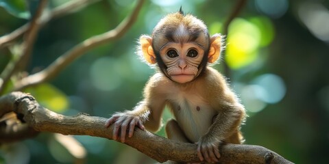 Miniature Monkey Perched in Trees