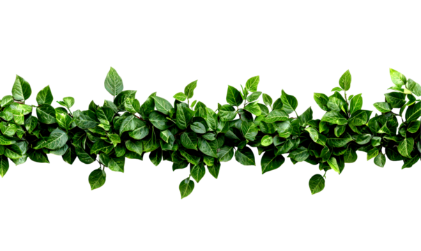 Continuous line of lush green leaves isolate on transparent background, png, cutout