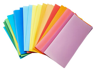 Fanned colorful paper sheets isolated on transparent background