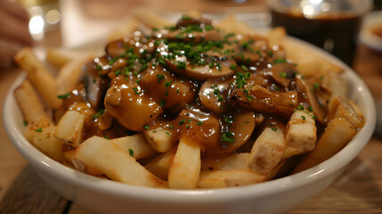 Vegetarian poutine with mushrooms and veggie gravy