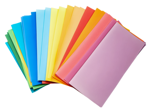 Fanned colorful paper sheets isolated on transparent background
