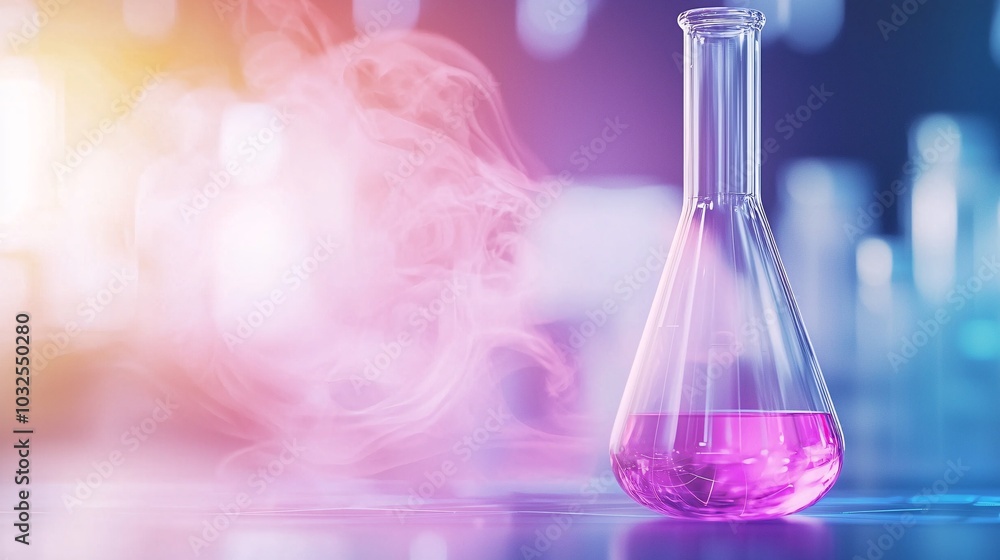 Aufkleber futuristic lab experiment with swirling neon liquid in glass flask - captivating misty reaction in a