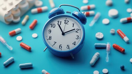 3d calendar marked date and time for reminder with pharmacy drug icon. Vaccination medical equipment, healthcare medicine. medical pharmacy medicament. 3d alarm clock icon vector render illustration