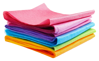 Layers of colorful tissue paper stacked isolated on transparent background