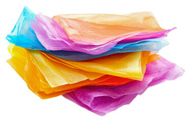 Crafting with stacked colorful tissue paper isolated on transparent background