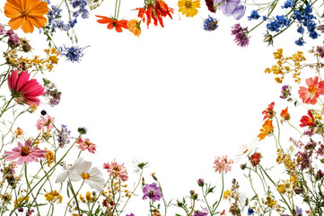 Obraz premium Colorful wildflowers arranged in a vibrant border isolated on transparent background