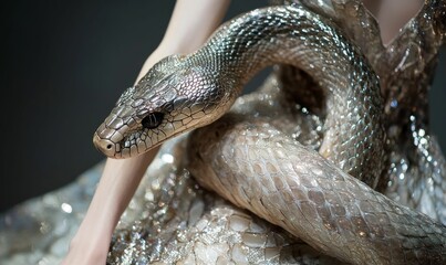 Naklejka premium A snake wrapped around a person's arm.