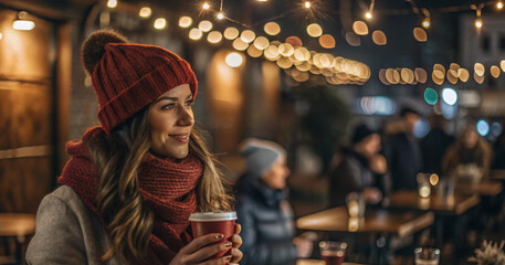 Fototapeta premium a cozy winter day at an outdoor coffee shop individual wearing generative ai