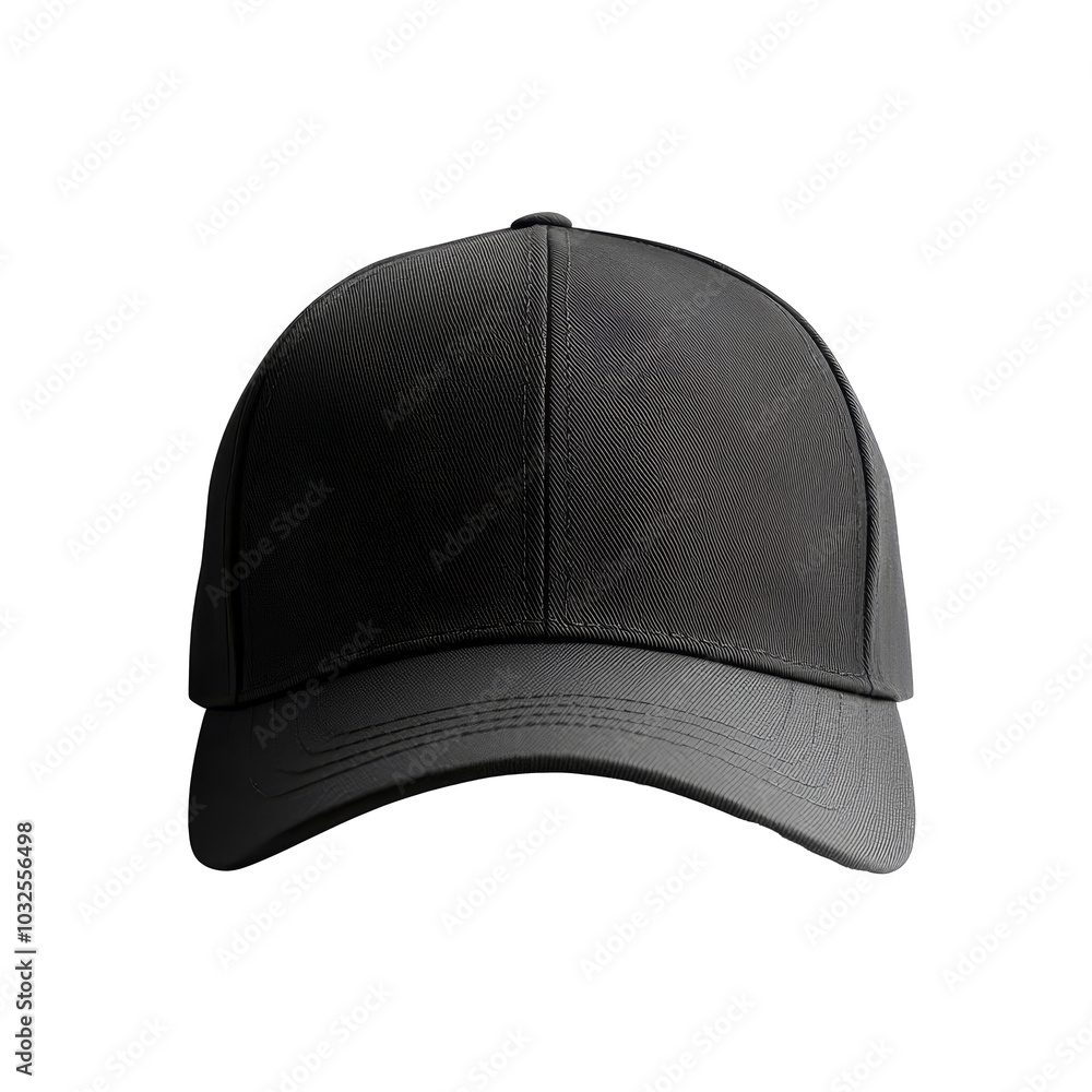 Poster front view mockup of a black baseball cap with a clean design for branding purposes, black baseball 