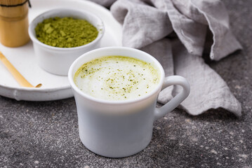 Green healthy matcha latte drink