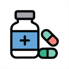 Cute medical icons in flat design symbols illustration Clipart Eps