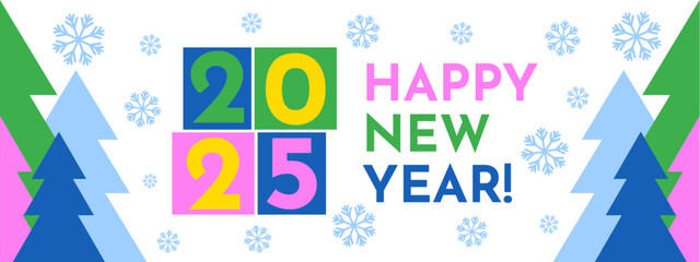 Creative concept of 2025 Happy New Year background. Colorful design, trendy style. 2025 calendar. For celebration and season decoration. Minimalistic trendy backgrounds for branding, banner, cover.