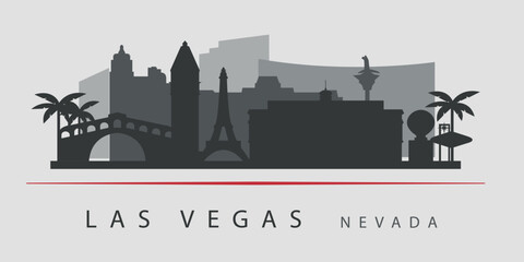 Naklejka premium Black silhouette of Las Vegas city skyline. Silhouettes of buildings. Vector on a gray background 