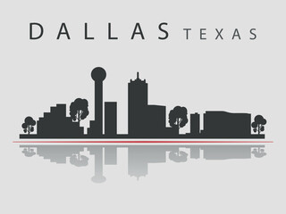 Naklejka premium Black silhouette of Dallas city skyline. Silhouettes of buildings. Vector on a gray background 