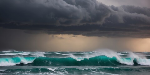 Fototapeta premium Dramatic Seascape with Dark Stormy Skies and Waves.