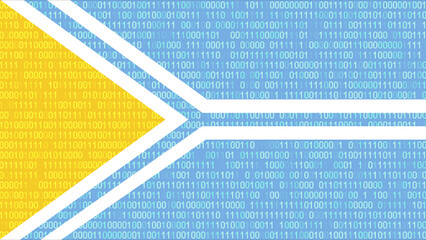 Binary code on flag of Tuva. Program source code or Hacker concept on Tuvan flag. Tuva digital...