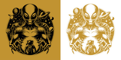 a scary alien with astronaut retro design