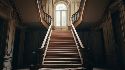 Obraz premium Symmetrical lines of a grand staircase in a historic mansion, showcasing elegance