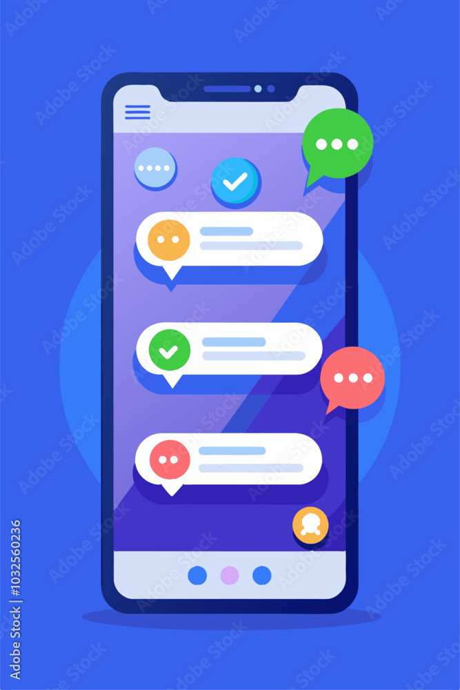 Poster phone messaging concept with speech bubbles on the screen. mobile phone texting dialogue