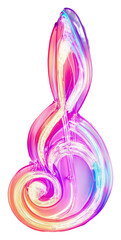 Fototapeta premium Colorful musical treble clef glowing at night isolated on transparent background