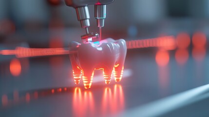 Close-up of dental laser treatment in progress