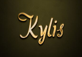 Old gold text effect of futuristic name Kylis with 3D glossy style Mockup.