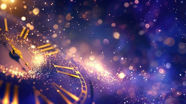 Abstract New Year's Celebration Background with Swirling Golden Lights and Confetti