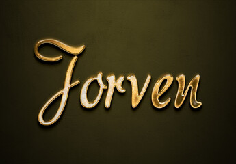 Old gold text effect of futuristic name Jorven with 3D glossy style Mockup.