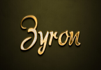 Old gold text effect of futuristic name Zyron with 3D glossy style Mockup.