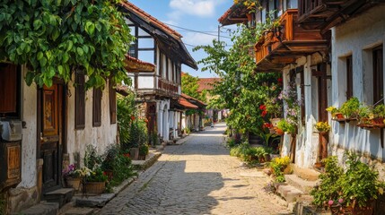 Fototapeta premium Traditional architecture in a quaint village, capturing the charm of rural life