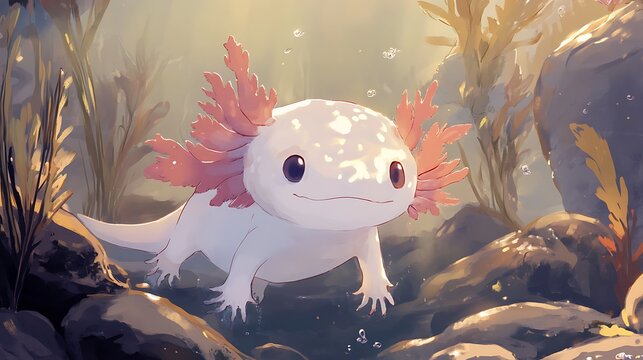 Cute Axoloti in Underwater World.